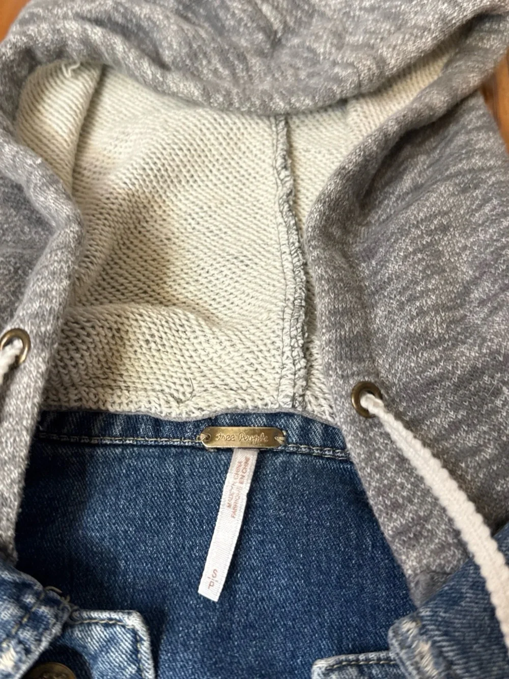 Free People Denim Jacket with Gray Hoodie Sleeves - Picture 5 of 5